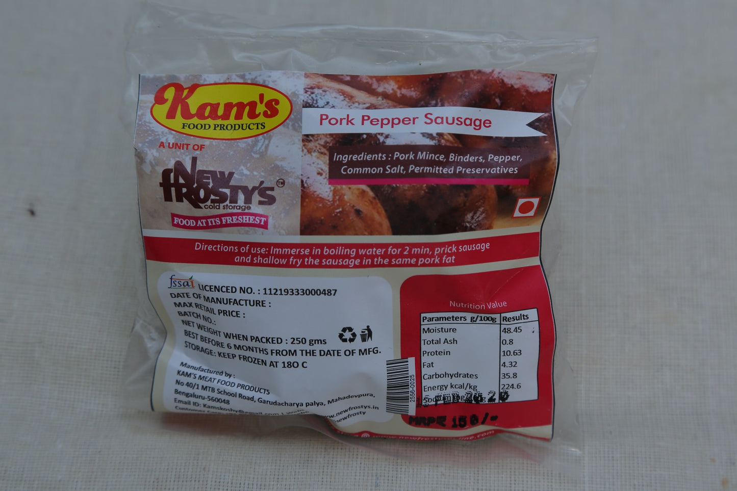 New Frostys Pork Pepper Sausage 250gm New Frostys Pork Pepper Sausage 250gm